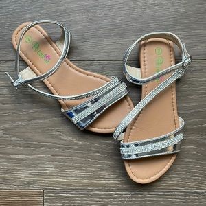 Girls Silver Diamond Glitter Flat Strappy Ankle Buckle Petalia Sandals Size 2